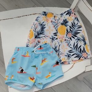 Sz 18 & 24 MonthPineapple and Surf Print  Swim Trunks